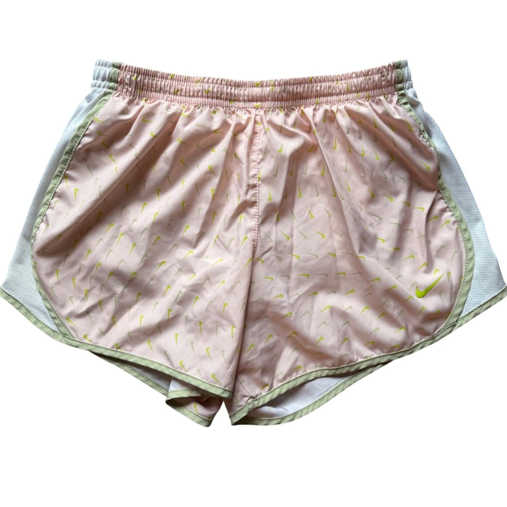 Nike Dri-FIT Running Shorts Girls Large Pink Lime Green Mini Swoosh Track Sports
